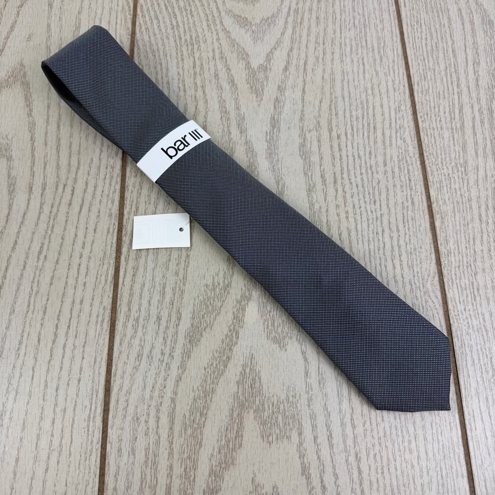 723 Bar III Men's Tie Cobble Solid 260 Taupe $55 Silk Poly Blend Skinny Slim
